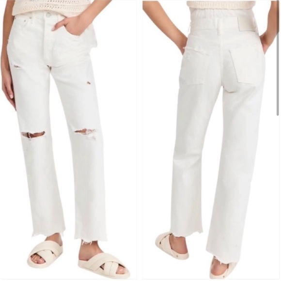 New Moussy Odessa High Rise Distressed Straight Leg Jeans in White Sz 27 - Picture 1 of 16